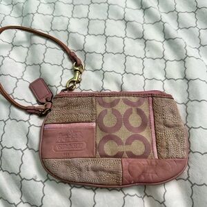 Coach Pink and Tan Patchwork Wristlet